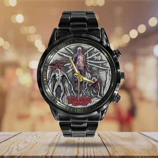 Stranger Things Black Stainless Steel Watch, Gift For Fans, Christmas Gift