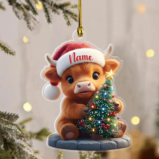 Discover Personalized Highland Cow Christmas Ornament, Highland Cow Ornament Hanging, Funny Cattle Ornament, Highland Cow Lovers Gift