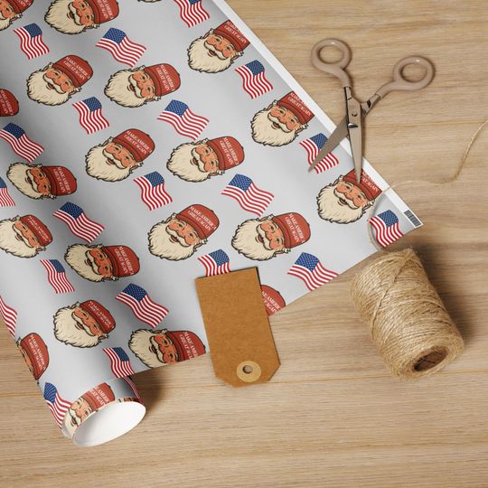 Discover Patriotic Santa Wrapping Paper  Make America Great Again Christmas Gift Wrap with Flags & Holiday Cheer