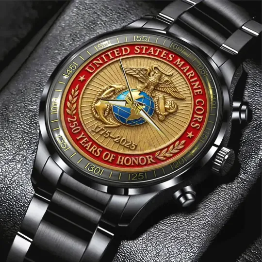 US Marine Corps 250th Anniversary Black Stainless Steel Watch