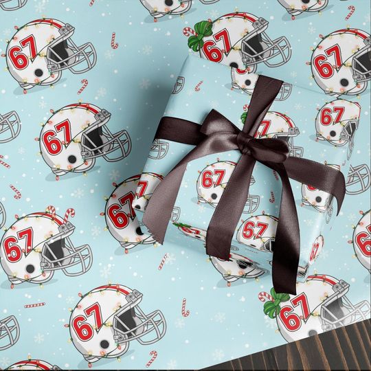 Funny 67 Christmas Wrapping Paper, Santa Meme Gift Wrap for Kids, Sport Football Holiday Gift Wrap Roll, Hilarious Christmas Gift Idea