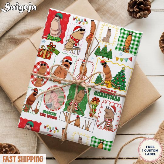 Discover Christmas Marcus The Worm Wrapping Paper, Viral Meme Xmas Gift Wrap, Festive Holiday Presents Packaging, Unique Aesthetic Roll