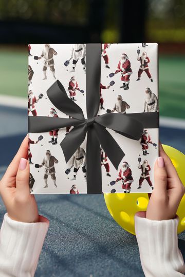 Discover Wrapping Paper, Pickleball Santa Christmas Gift Wrap, Holiday Packaging, Gift-Wrapping, pickleball theme Christmas