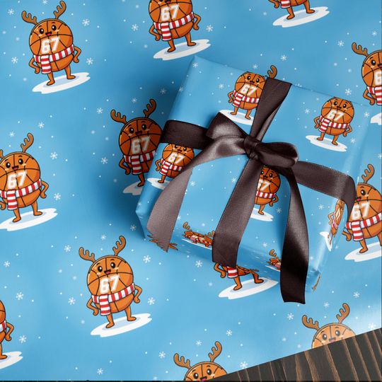 Discover Funny 67 Christmas Wrapping Paper, Santa Meme Gift Wrap for Kids, Sport Basketball Blue Holiday Gift Wrap Roll,Hilarious Christmas Gift Idea