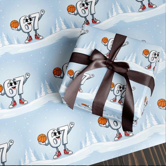 Discover Funny 67 Christmas Wrapping Paper, Santa Meme Gift Wrap for Kids, Sport Basketball Holiday Gift Wrap Roll, Hilarious Christmas Gift Idea