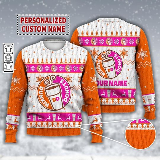 Custom Dunkin' Donuts Fast Food Ugly Christmas Sweater, Food Christmas Sweater, Food & Wine Gifts Shirt, Merry Xmas Gift