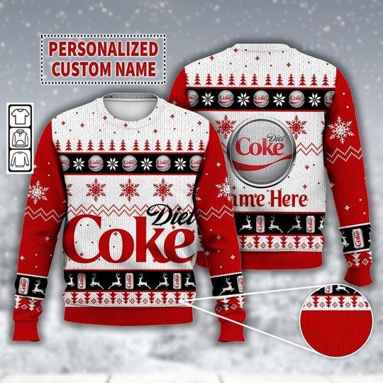 Custom Diet Coke Drink Food Ugly Christmas Sweater, Drink Christmas Sweater, Soda Gifts Shirt, Merry Xmas Gift