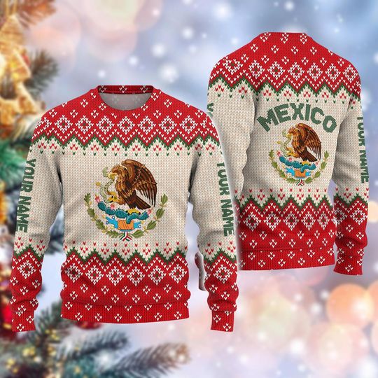 Discover Personalized Mexico Christmas Ugly Sweater, Mexican Sweater For Women Men, Mexico Eagle Christmas Sweater, Family Christmas Gift