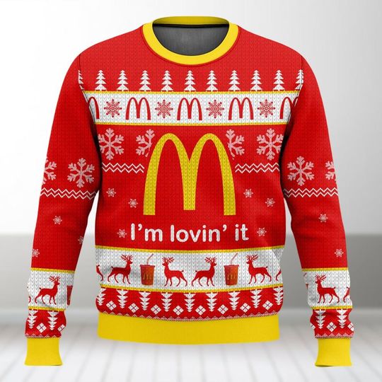 Discover McDonalds Christmas Ugly Sweater, McDonalds I Love It Xmas Sweater, McDonald Holiday Sweater, Fast Food Reindeer Sweater For Men Women