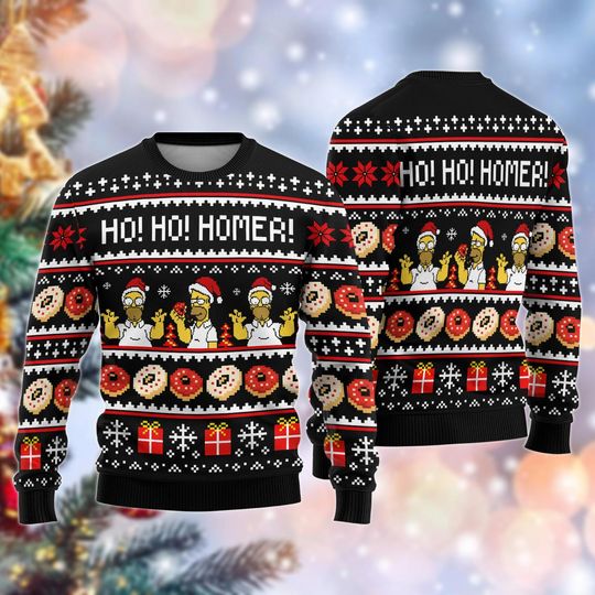 Discover The Simpson Family Ugly Christmas Sweater, Homer Simpson Christmas Sweater, TV Series Holiday Sweater, Ho Ho Ho Xmas Homer Sweater