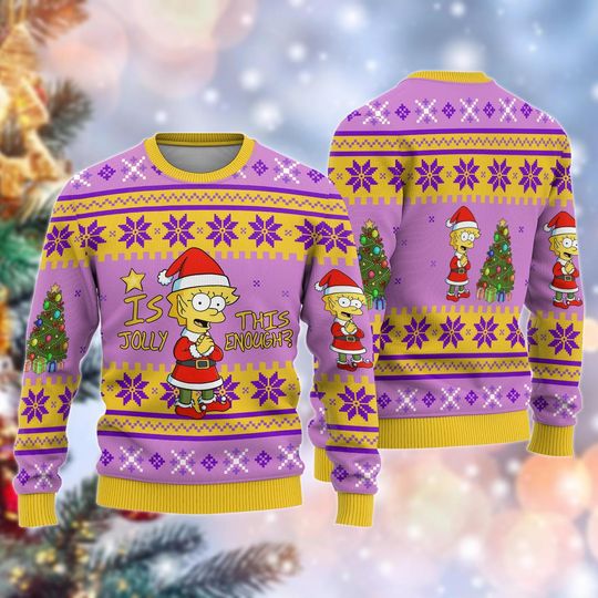 Discover The Simpson Family Ugly Christmas Sweater, Lisa Simpson Christmas Sweater, Is This Jolly Enough Shirt, Xmas Sweater, Holiday Sweater