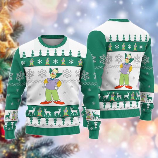 Discover The Simpson Family Ugly Christmas Sweater, Homer Simpson Christmas Sweater, Krusty the Clown Shirt, Movie Xmas Sweater, Holiday Sweater