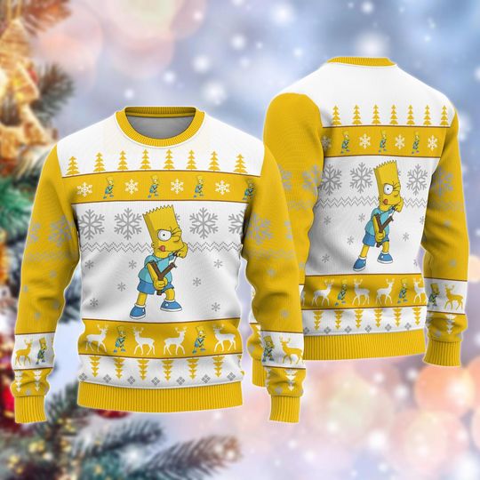 Discover The Simpson Family Ugly Christmas Sweater, Bart Simpson Christmas Sweater, TV Series Holiday Sweater For Women Men Kid, Xmas Sweater