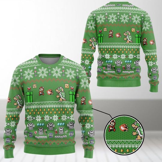 Super Mario Bowser Christmas Sweater, Super Mario Bros Sweater, Holiday Sweater, Super Mario Gaming Xmas Sweater,Video Game Sweater Men