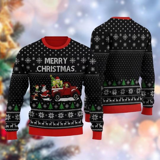 The Simpsons With Santa Clause Ugly Christmas Sweater, Homer Simpson Shirt, Bart Simpson Sweater, Funny Cartoon Sweater Men Women Kids
