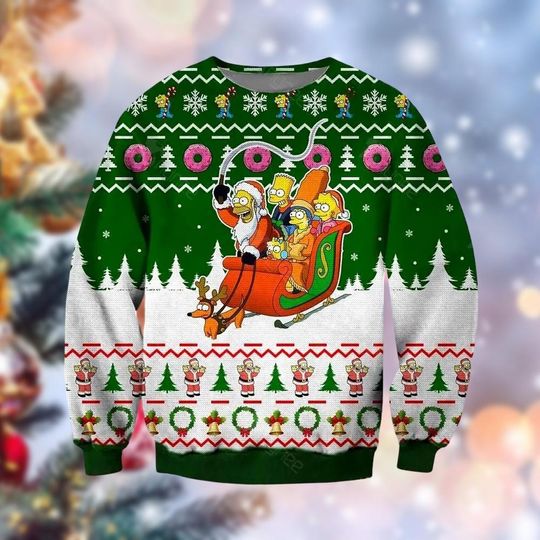 Discover The Simpsons With Santa Clause Ugly Christmas Sweater, Homer Simpson Shirt, Bart Simpson Sweater, Funny Cartoon Sweater, Family Sweater