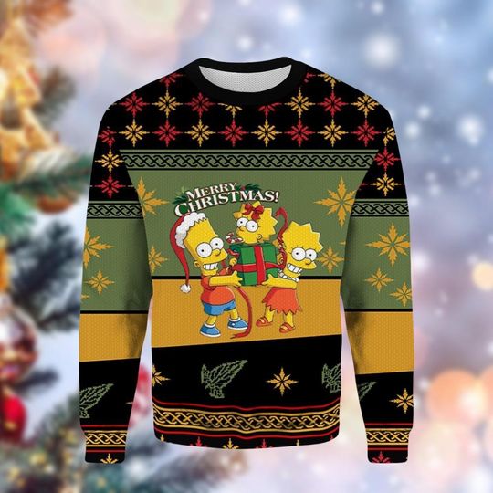 The Simpsons Merry Christmas Ugly Sweater, Homer Simpson Shirt, Funny Bart Simpson Sweater, Disneyland Sweater, Family Xmas Outfits