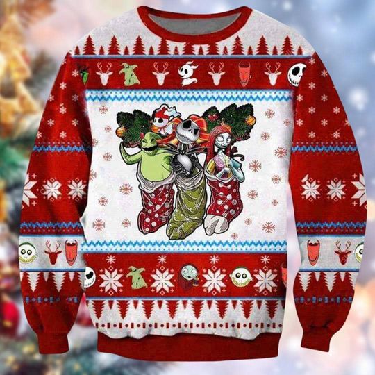 Discover Jack Sally Oogie Boogie Ugly Christmas Sweater, Nightmare Before Christmas Sweater, Disney Family Holiday Sweater, Movie Xmas Sweater