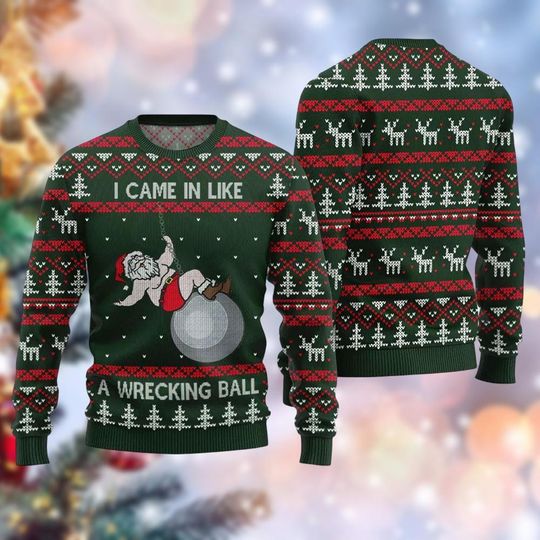 Discover I Came in Like a Wrecking Ball Christmas Ugly Sweater, Santa Meme Xmas Sweater, Funny Holiday Sweater For Men Women Kid, Xmas Gifts