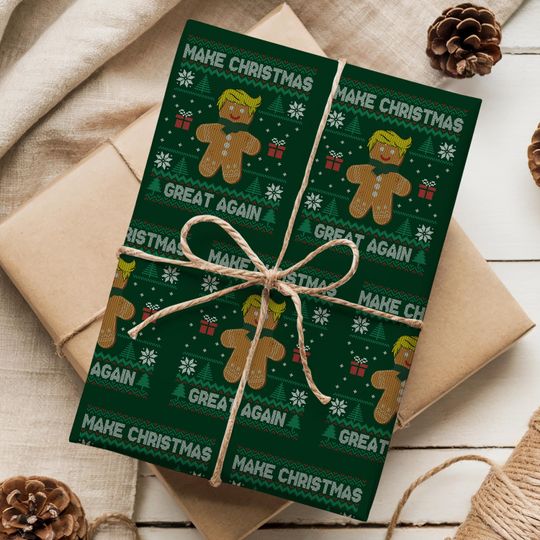 Ugly Make Christmas Great Again Gingerbread Trump Wrapping Papers, I Will Be Home For Christmas Paper, Humorous Trump Wrap Paper, MAGA Gift