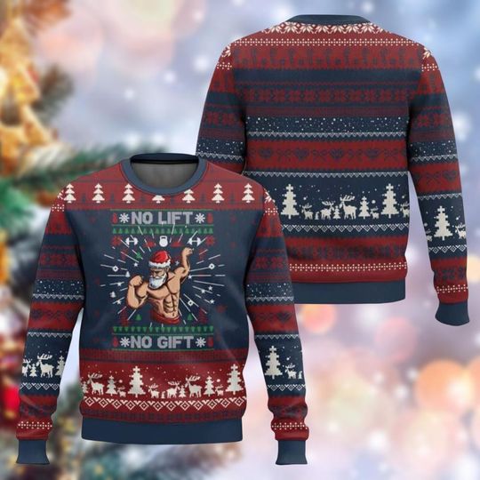 Discover No Lift No Gift Santa Ugly Christmas Sweater, Santa Gym Coach Xmas Sweater, Funny Holiday Sweater For Men Women Kid, Xmas Meme Ideas