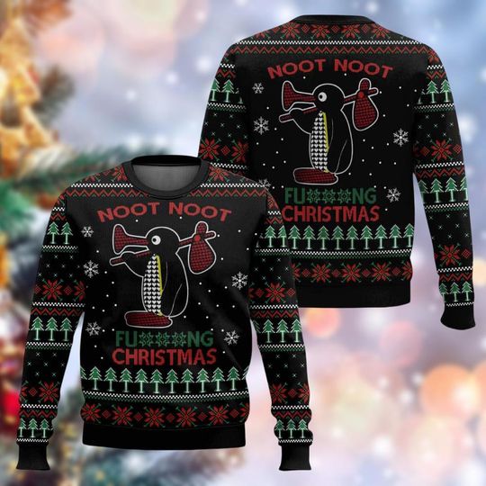 Noot Noot Penguin Ugly Christmas Sweater, Penguin Lover Xmas Sweater, Funny Sound Holiday Sweater For Men Women Kid, Xmas Meme Gifts
