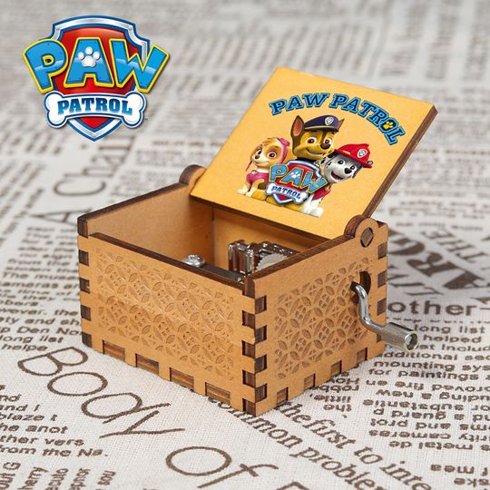 Cute PAW Patrol Theme Music Box Wooden Hand Crank