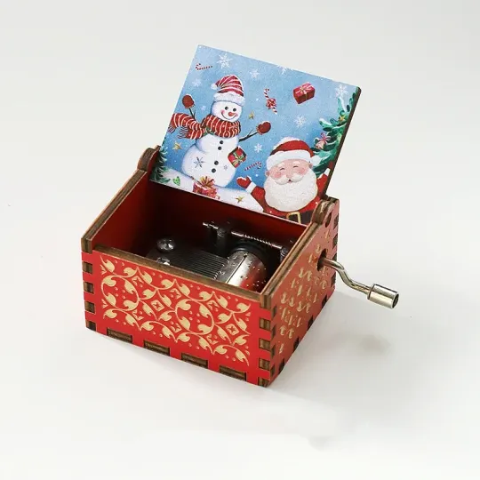 Santa and Snowman Hand Crank Music Box, Christmas Gift
