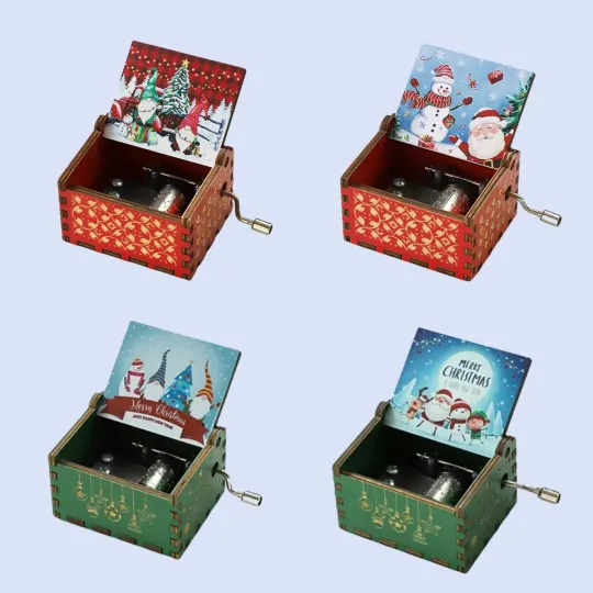 Discover New wooden hand-cranked music box birthday gift Christmas music theme music box large children's Christmas gift 2025