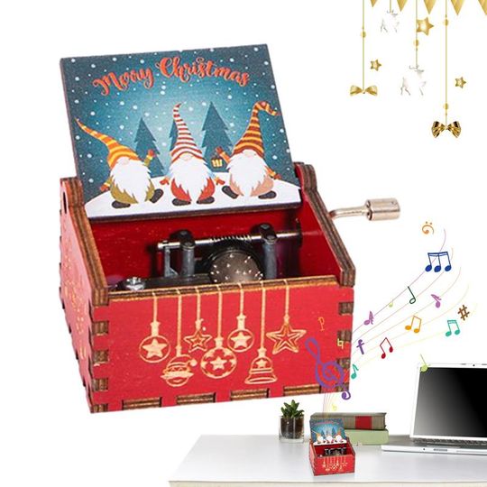 Wooden Hand Crank Music Box - Christmas Halloween Anime Theme, Children's Gift, New Year Birthday Gift