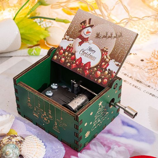 Discover Merry Christmas Wooden Music Box Hand Cranked Movement Christmas Gifts for Children Birthday Present  Home Office Decoration