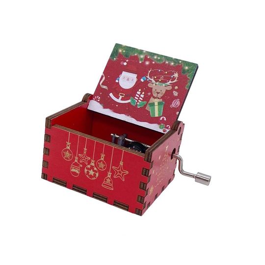 Discover Creative Red Hand-cranked Music Box Painted DIY Music Box Ornaments Hand-cranked Exquisite Santa Claus Wooden Box Friend