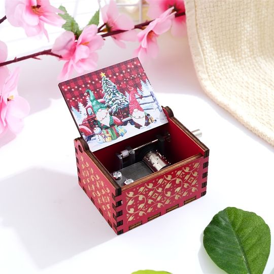 Discover 1pc Xmas Music Box Wooden Antique Carved Hand Cranked Classic Theme Music for Birthday Christmas Gifts Family Decoration