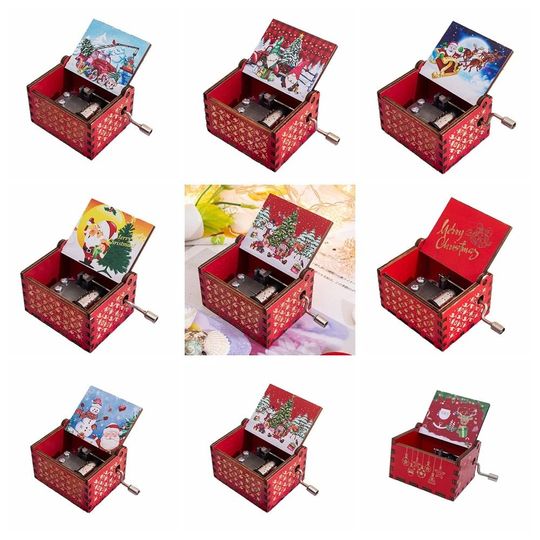 Discover Red Hand-cranked Music Box Painted Exquisite Music Box Ornaments Hand-cranked DIY Santa Claus Wooden Box Merry Christmas