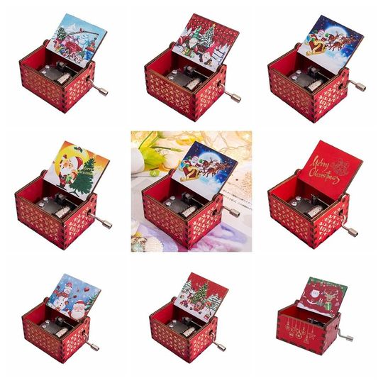 Discover Classical Red Hand-cranked Music Box DIY Painted Music Box Ornaments Exquisite Hand-cranked Santa Claus Wooden Box Children
