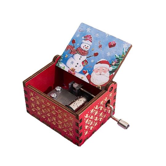Discover Fashion Red Hand-cranked Music Box Painted Exquisite Music Box Ornaments DIY Hand-cranked Santa Claus Wooden Box New Year