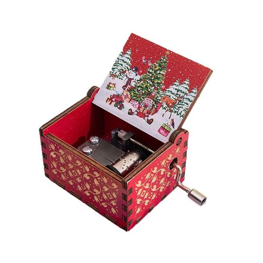 Discover Classical Red Hand-cranked Music Box Painted Exquisite Music Box Ornaments Hand-cranked DIY Santa Claus Wooden Box Children