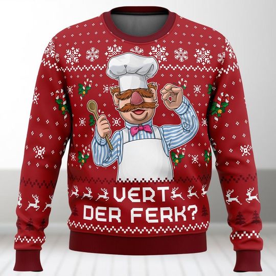 Discover The Muppet Show Ugly Christmas Sweater, Swedish Chef Sweater, Funny Disney Holiday Gift For Men Women Kids, Vert Der Ferk Xmas Shirt