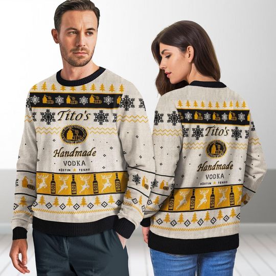 Tito Handmade Christmas Knit Sweater, Vodka Alcohol Sweater Men Women, Tito's Handmade Holiday Shirt, Drink Christmas Sweater, Xmas Gift