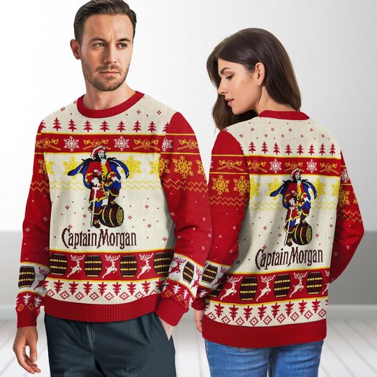 Captain Morgan Christmas Knit Sweater, Whiskey Drinking Holiday Sweater Men Women, Alcohol Xmas Shirt, Xmas Gifts