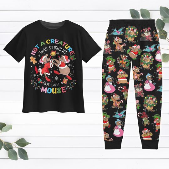 Discover Christmas Jaq And Gus Pajamas Set, Disney Mouse Holiday Pajamas, Cinde Princess Xmas Pajamas, Jaq Gus Santa Hat T-Shirt And Pants