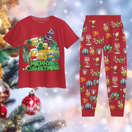 Discover Simpsons Family Christmas Pajamas Set, Homer Simpson Holiday Pajamas, Cartoon Pajamas For Party, Movie T-Shirt And Pants, Xmas Gift