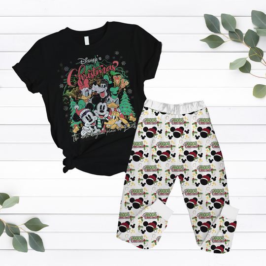 Discover Mickey Mouse Christmas Pajamas Set, Disney Xmas T-Shirt And Pants, Mickey And Friends Holiday Pajamas, Disneyland Xmas Tee, Christmas Gift