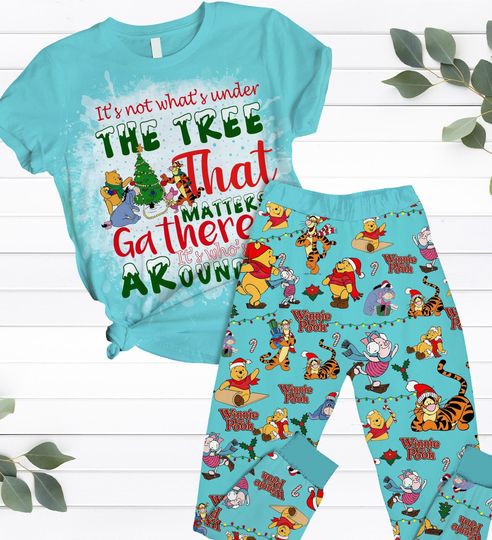 Winnie The Pooh Christmas Pajamas Set, Pooh And Friends Xmas T-Shirt And Pants, Disneyland Xmas Pajamas For Women Men Kids, Cartoon Tee