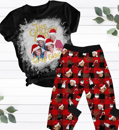 Discover Christmas The Stay Golden Pajamas Set, Retro Stay Golden T-Shirt And Pants, Vintage 80S Tv Sitcom Matching Family Pajamas Gift For Fan