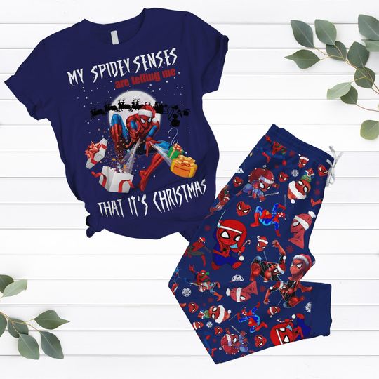 Discover Disney Spider Man Christmas Pajamas Set, Superhero T-Shirt And Pants, Marvel Movie Women Pajamas, Holiday Pajamas, Matching Pjs, Xmas Gift