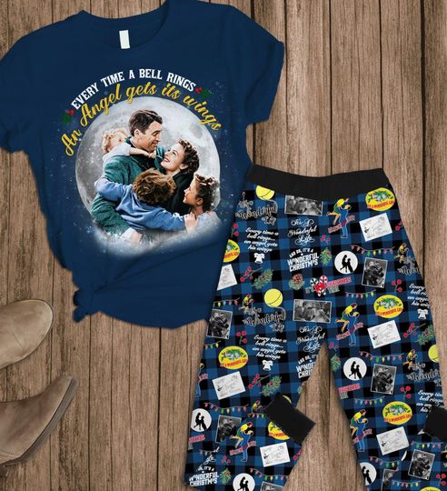 Discover Christmas It's a Wonderful Life Pajamas Set, Movie T-Shirt And Pants, Matching Family Shirt, Lasso The Moon Xmas Pajamas, Xmas Gifts