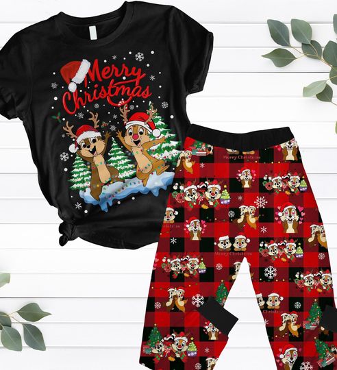 Discover Chip And Dale Christmas Pajamas Set, Double Trouble Pajamas, Squirrel Xmas Pajamas, Disney Chip N Dale T-Shirt And Pants, Pajama Family