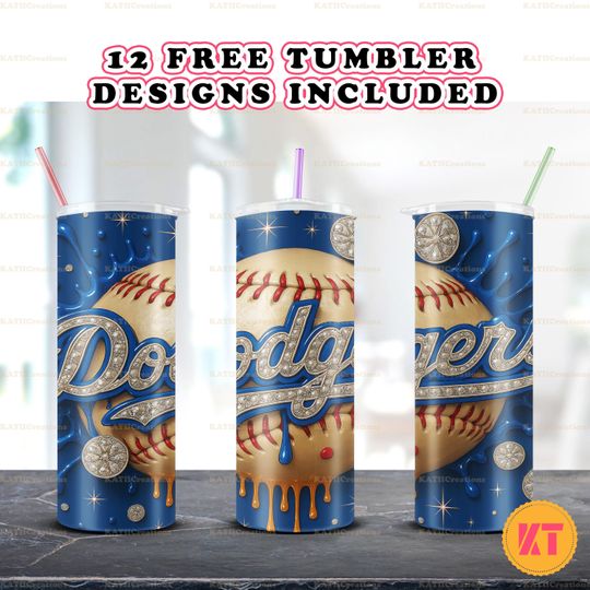 Dodgers Diamond Baseball Drip Skinny 20 oz Tumbler Sublimation Design - Baseball Team Diamond Tumbler Straight and Tapered