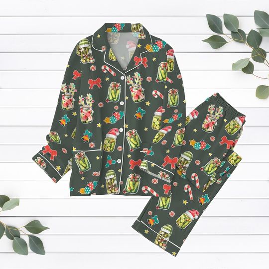 Canned Pickles Christmas Pajamas Set, Homemade Pickle Jar Holiday Pajamas, Canning Season Women Pajamas, Matching Family Pjs, Xmas Gift